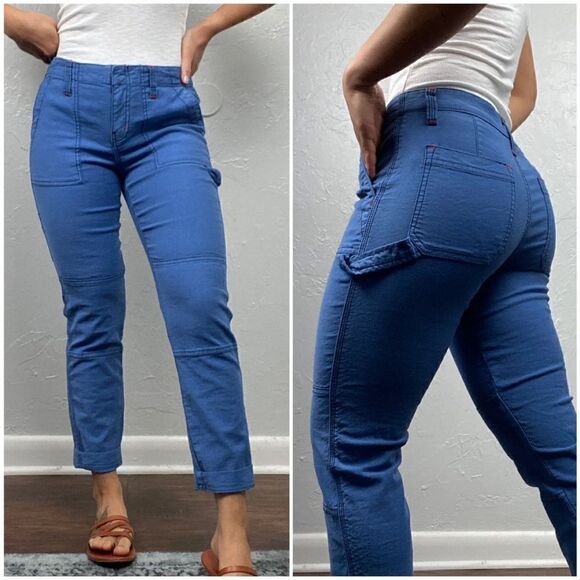 Anthropologie: Joie Madelia Slim Straight Linen blend blue cargo Pants size XS - Picture 1 of 9